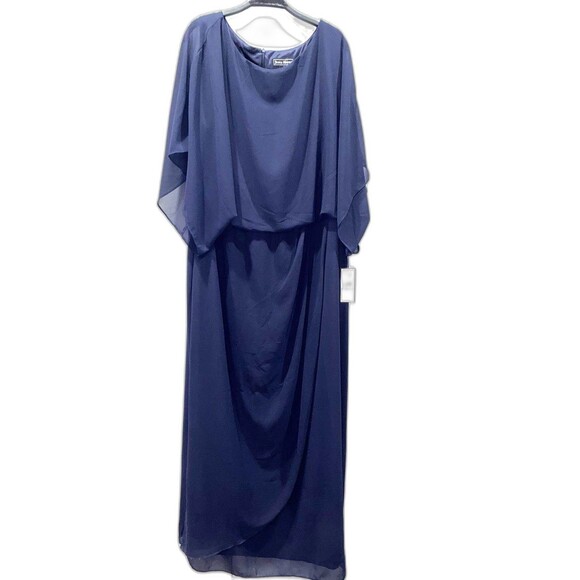 Jessica Howard Navy Chiffon Overlay Gown 20W Formal Evening Maxi Dress NWT - Picture 1 of 8